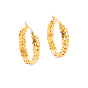 Golden wheat-patterned heart hoop earrings in polished stainless steel for women