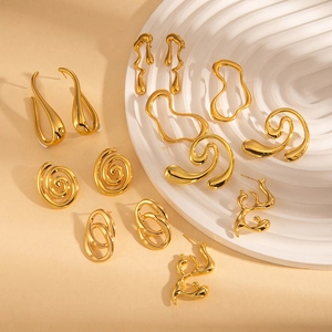 Vergoldete Edelstahl Geometrische Ohrstecker Unregelmäßige Lava Schmelzmetall Spiral Schmuck Für Damen Täglich Mode