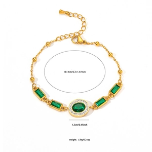 Detail of emerald crystal bracelet with lobster clasp and adjustable stainless steel chain