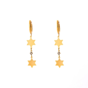 Elegant gold stainless steel star drop earrings with sparkling round cubic zirconia stones