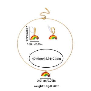 Rainbow heart jewelry set dimensions showing 40+6cm necklace length and 8.0g weight