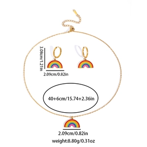 Detailed view of rainbow pendant dimensions with stainless steel tag and gold finish