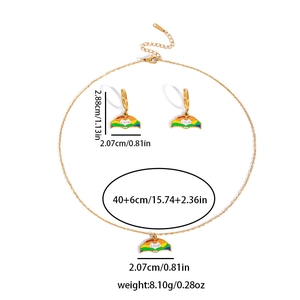 Detailed size parameters for the rainbow heart necklace and earring jewelry set