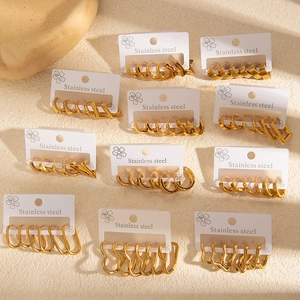 Stainless Steel Geometric Hoop Earrings For Women Minimalist Gold Heart Star Triangle Ear Buckle Fashion Jewelry Assorted Styles