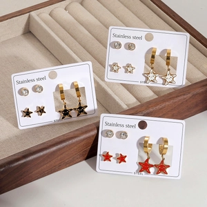 Edelstahl Seestern Ohrring-Set mit farbigen Emaille-Sternen und Kristallsteckern