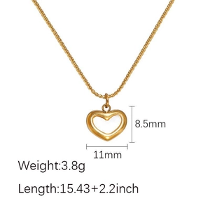 Gouden holle hart hanger ketting van titanium staal met afmetingen en specificaties