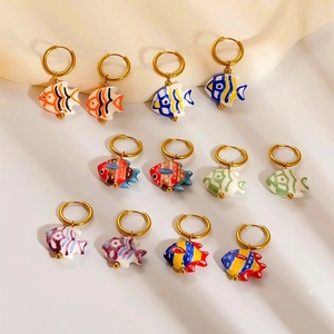 Colorful marine animal drop earrings set featuring vibrant fish charms in gold plating