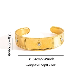 Bracciale a polsino in acciaio inossidabile dorato con dettagli in diamante e rivetti