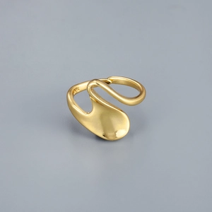 Minimalistische S925 sterling zilveren vergulde onregelmatige vloeibaar metaal open ring