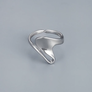 Minimalistische S925 sterling zilveren open ring met abstract golvend geometrisch design