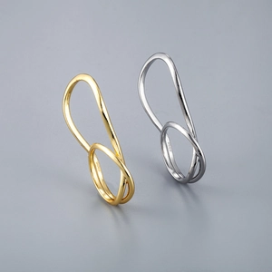 Anillo abierto minimalista de plata esterlina S925 de doble capa con acabado pulido fino