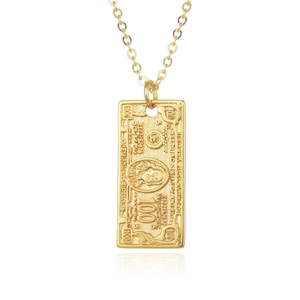 Hip Hop 100 US Dollar Bill Pendant Necklace For Women Copper Gold Silver Plated Rectangle Money Embossed O-Chain Jewelry