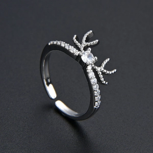 Bague réglable en argent avec bois de renne et oxydes de zirconium pour femme chic