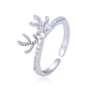 Bague ouverte en argent motif bois de cerf ornée de zircons cubiques et design ajustable