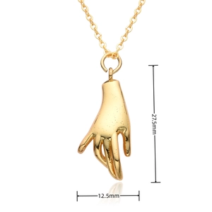 Detailed dimensions of the gold hand pendant showing 27.5mm height and 12.5mm width