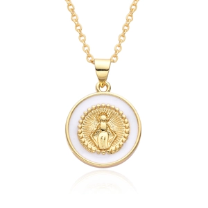 Collier médaille Vierge Marie dorée avec émail blanc et chaîne en maille jante