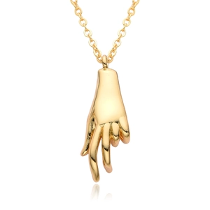 Vintage gold hand pendant necklace with cross chain links for women on white background