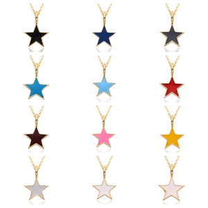 Fashion Western Copper Drip Oil Five-Pointed Star Pendant Necklace Women Multicolor Enamel Star Clavicle Chain Jewelry