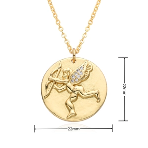 Detailed 22mm golden Cupid coin pendant with embossed angel wings and small crystals