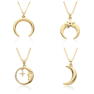 Collana Minimalista in Rame Placcato Oro Con Pendente Luna e Stella Per Donna Zirconia Intarsiata Gioielli Regalo