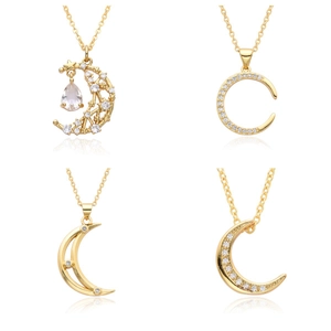Collier Pendentif Étoile Lune en Cuivre Plaqué Or pour Femmes Exquis Bijoux Célestes en Strass Micro-incrustés Cadeau