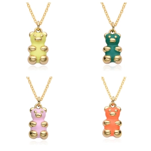 Fashion 18K Gold Plated Copper Bear Pendant Necklace Colorful Enamel Gummy Bear Animal Charm Necklace Jewelry Gift Women