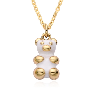 Fashionable 18K gold plated bear pendant necklace with white enamel on an O-chain