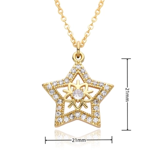 Detail view of 21mm star pendant necklace with cubic zirconia in gold plating