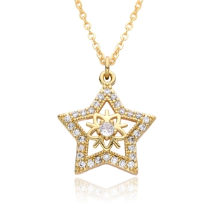 Elegant gold star pendant necklace with cubic zirconia paving and minimalist chain