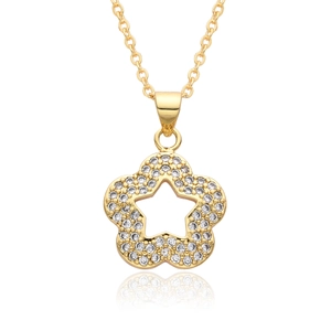 Sparkling gold five-pointed star pendant necklace with crystal stones for women