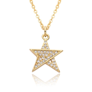 Sparkling gold star pendant necklace with cubic zirconia pavé on a thin cable chain