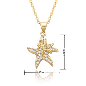 Macro shot of gold-plated starfish pendant with micro-set zircon crystals and O-chain