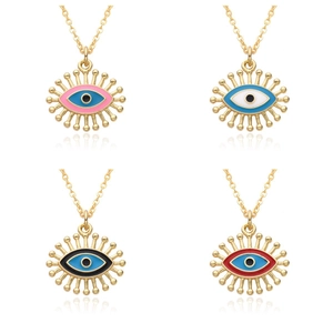 Fashion Gold Plated Copper Evil Eye Pendant Necklace With Turkish Blue Eye Enamel Zirconia Micro Pave Charm Jewelry Gift For Women