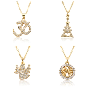 Moda Chapado en Oro Cobre Circonita Colgante Religioso Collar Para Mujeres Om Torre Eiffel Ángel Estrella Amuleto Joyería Regalo