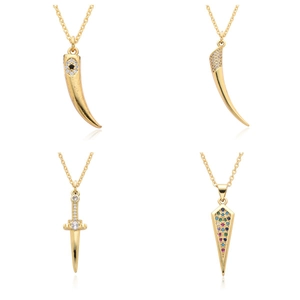 Collier Pendentif En Cuivre Plaqué Or Et Zirconium Pour Femme Mode Épée Corne Mauvais Œil Pointe De Flèche Bijoux Élégants