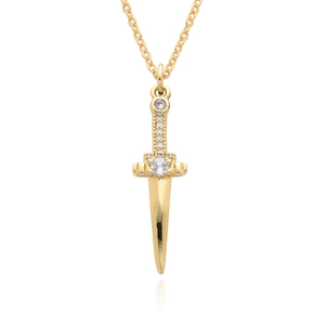 Magnifique collier pendentif épée dorée orné de zircons blancs étincelants pour femmes