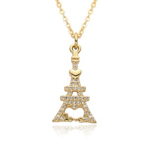 Collar con colgante de Torre Eiffel dorada con cristales y la palabra Love