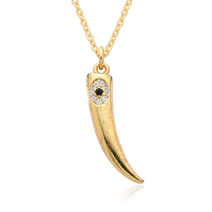 Collier corne italienne dorée avec pendentif œil de protection et chaîne perline