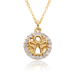 Collar con colgante de Ángel Virgen María dorado y piedras de circón brillantes