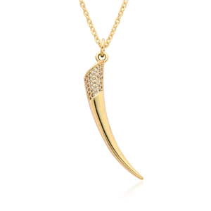 Collier doré élégant doté d'un pendentif en forme de corne avec des zircons micro-incrustés