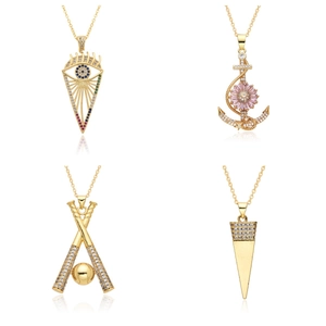 Mode Vergoldete Kupfer Halskette Bunte Zirkonia Böser Blick Anker Baseballschläger Kegel Anhänger Halskette Für Damen Schmuck