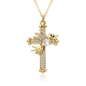 Collier croix plaqué or avec pendentif colombe en cristal, cadeau de Noël pour couple