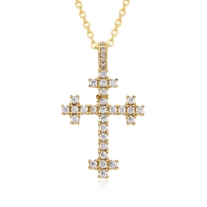Collier croix plaqué or élégant avec cristaux blancs et pointes florales sur chaîne fine