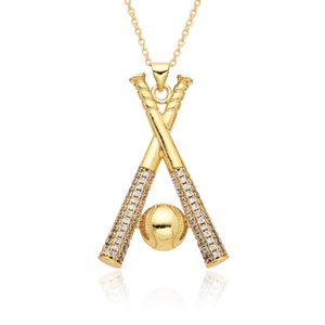 Goldene Baseball-Halskette mit gekreuzten Schlägern und funkelnden Zirkonia