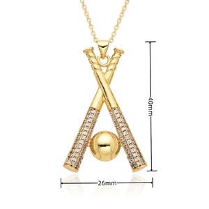 Detailansicht Gold-Baseball-Anhänger mit weißen Zirkonia und Maßen von 40 mm mal 26 mm