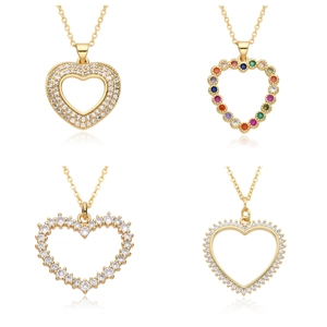 Westlich Minimalistisch Gold Plattiert Kupfer Herz Hohl Anhänger Halskette Mit Zirkonia Mikro Einstellung Mode Damen Schmuck