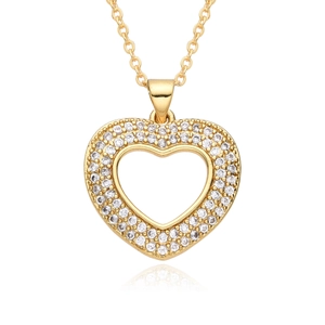 Elegante goldene Halskette mit hohlem Herzanhänger und funkelnden Zirkonia-Steinen