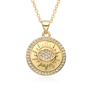 Λεπτομέρεια μενταγιόν Evil Eye με ζιργκόν και χρυσή αλυσίδα O-chain για γυναίκες