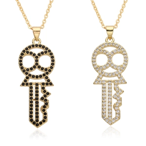 Fashion Copper Plated Hollow Key Pendant Necklace For Women Elegant Micro Inlaid Rhinestone Key Clavicle Chain Jewelry Gift