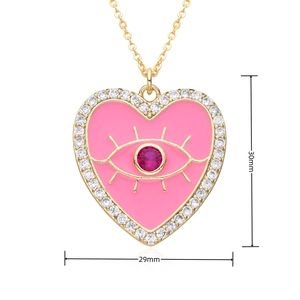 Détails des dimensions du collier pendentif cœur œil protecteur avec émail rose